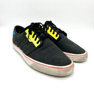Adidas Seeley Skateboarding Shoes Sneakers Black Yellow Blue Canvas Size 12 Flaw